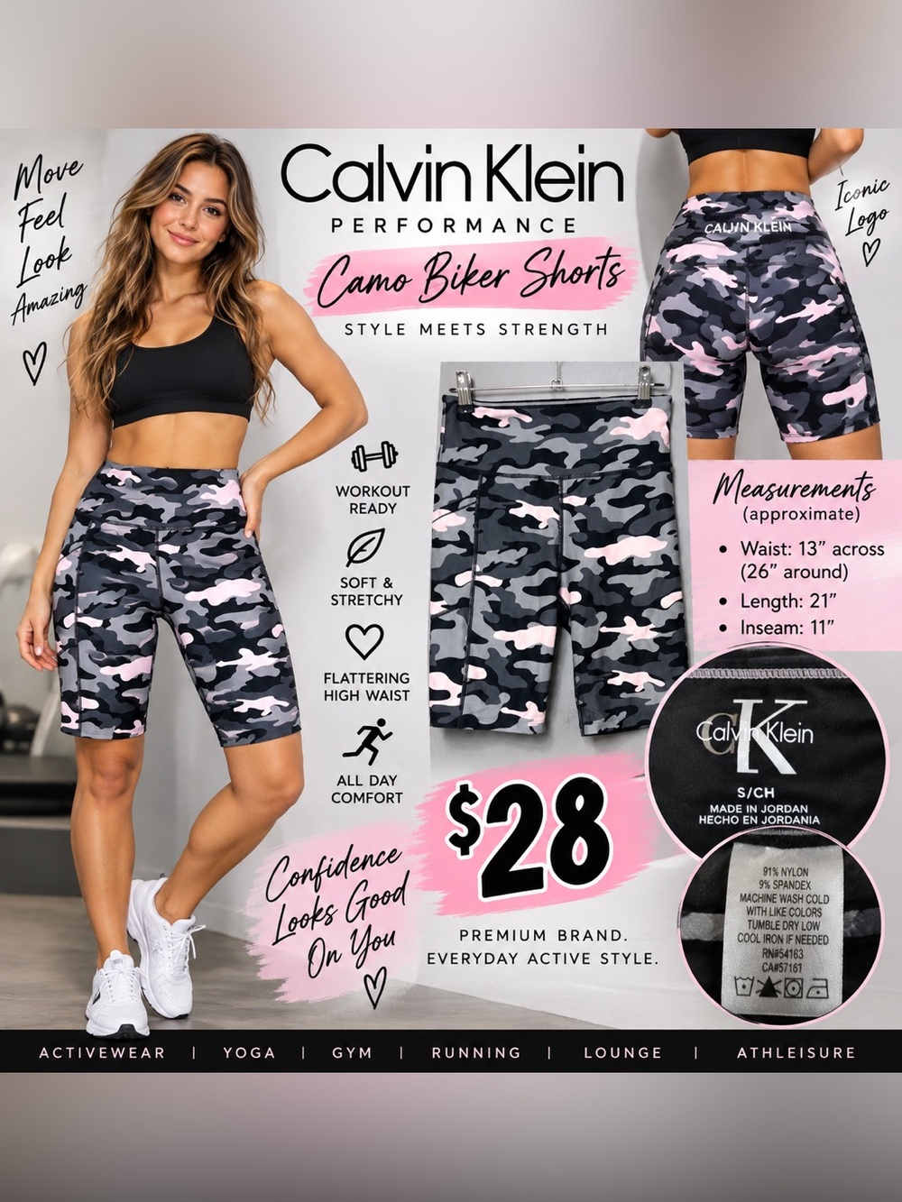 Calvin Klein Pink & Gray Camo Bike Shorts